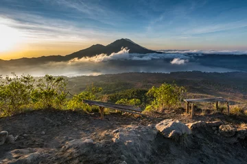 Gordijnen Sunrise from gunung batur with view to gunung agung mountain in bali indonesia © chrislhasl