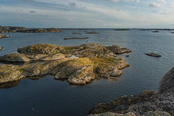 Sea landscape of a rocky coastline on the South of Sweden at sunset.