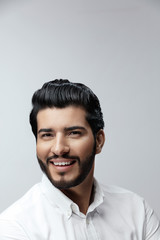Hair And Beard. Beautiful Smiling Man With Hair Style