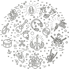 Rock and Roll line icon set