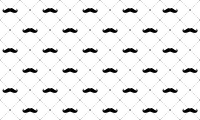 Father's day background. Black mustache with dots - cute seamless vector pattern. Little man party backdrop. Simple and modern hipster white wallpaper. Male beard. Boy style