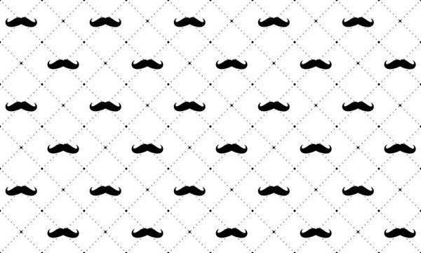 Father's day background. Black mustache with dots - cute seamless vector pattern. Little man party backdrop. Simple and modern hipster white wallpaper. Male beard. Boy style