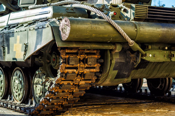 Front of a row military vehicles