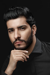 Fototapeta na wymiar Men Haircut. Man With Hair Style, Beard And Beauty Face Portrait