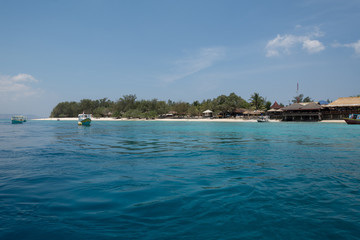 Fototapeta na wymiar gili meno beach from water at gili island lombok in bali indonesia