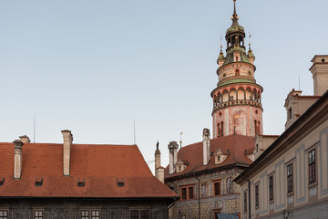 Český Krumlov, czech republic, europe, historic city, view from medieval castle, tower