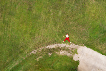 Green grass and woman.