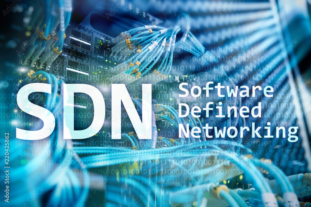 Aufkleber sdn, software defined networking concept on modern server room background.