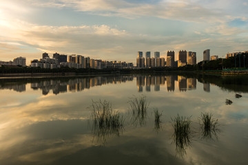 Nanning, China Waterfront View During Sunset