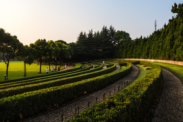 SHANGHAI, CHINA JULY 2018: Longhua Cemetry Morning Sunrise Park in China