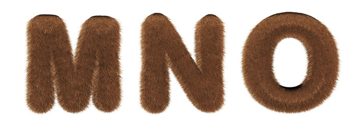 Alphabet fur - font 3d render - letters, M, N, O