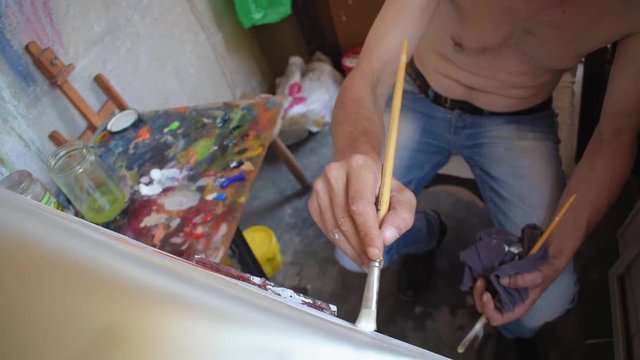 Atelier Painting Artist, Painting Brush Canvas Close