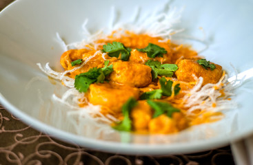 noodles from bean starch and shrimp on plate