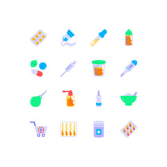Set of pharmacy icons in flat style. Vector illustration