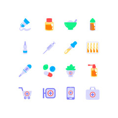 Set of online pharmacy icons in flat style. Vector illustration