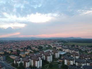 Fototapeta na wymiar Aerial view of sunset in Kragujevac - Serbia