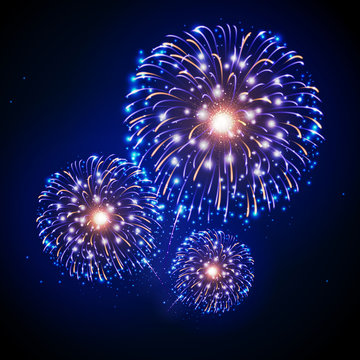 Vector holiday festival blue and gold firework. Independence day