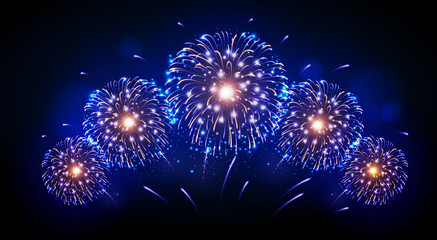 Fototapeta premium Vector holiday festival blue and gold firework. Independence day