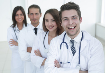 Fototapeta premium Portrait of confident happy group of doctors