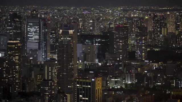 Downtown Tokyo skyline at night. 25fps.
