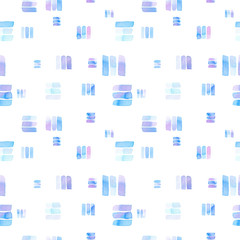 Seamless pattern with abstract geometric figures. Watercolor line-spots in the tiled pattern,  chaotic order, blue and violet colors.