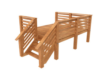 3D render of simple terrace or balcony wirh stairs. Isolated on white background.