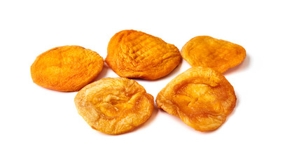 Sun dried apricots isolated on white background.