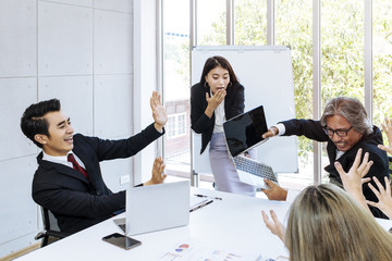 Senior managers quarrel and meeting with business teamwork at office.Businessteam strain and shocked to present project .Copy space.