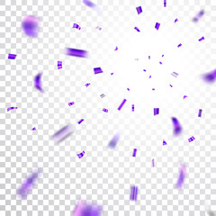 Purple,confetti explosion celebration isolated on white transparent background. Falling confetti. Abstract decoration for party birthday, Christmas New Year confetti. Vector illustration