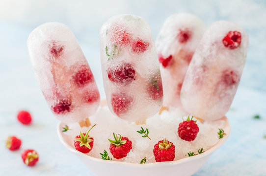 Soda, Raspberry and Thyme Ice Pops