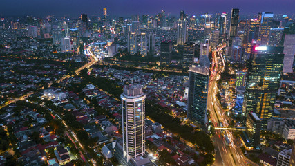 Beautiful night scenery of Jakarta cityscape