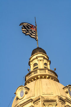 External classical architecture of the Sala Sao Paulo and Julio Prestes Station, downtown Sao Paulo Brazil