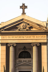 Detail of the facade of the Church of Saint Loius in Paulista Avenue, central region of Sao Paulo