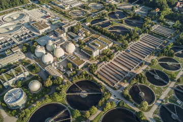 Aerial view of big water treatment facility