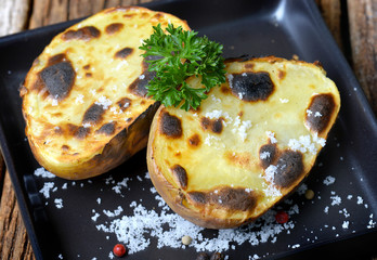 Potato baked and grill with charcoal fire