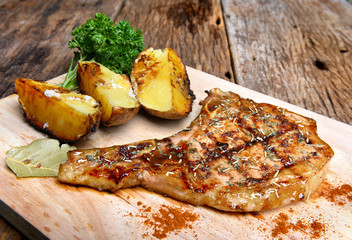 Pork chops steak charcoal grill