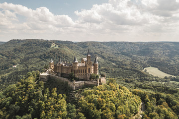 Fototapeta na wymiar Aerial view of Hohenzollern castle, famous tourist place in Germany