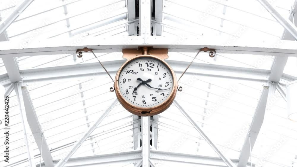 Poster rotating clock face in building on ceiling