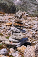Heap of rocks forming a tower on a mountain in the Austrian Alps