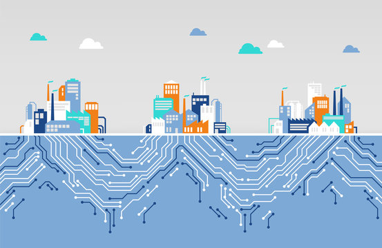 Digitalization concept / iot / company network - vector illustration