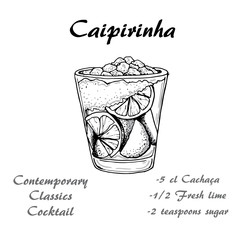 Hand drawn illustration of cocktail Caipirinha. Vector
