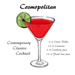 Hand drawn illustration of cocktail Cosmopoitan 2
