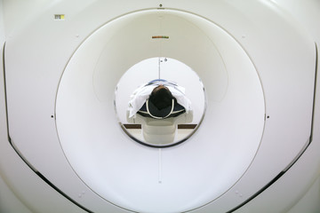 Process of CT scanning of an old patient. Man Receiving a Medical Scan for a Trauma