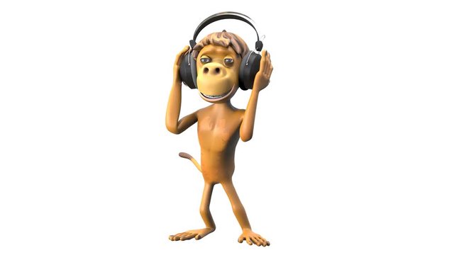 3D Animation Monkey Dancing in Headphones with Alpha Channel  on a Transparent Background looped Video