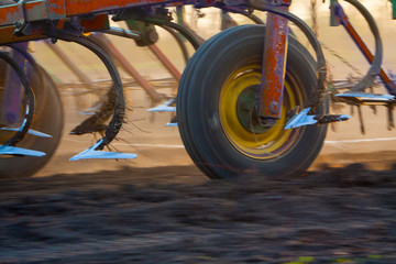 Close up of a disc harrow system, cultivate the soil