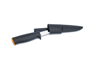 Knife for fishing. Not sinking, in a cover. Isolated on white.