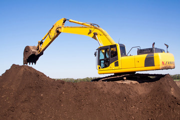 Close-up of a construction site excavator