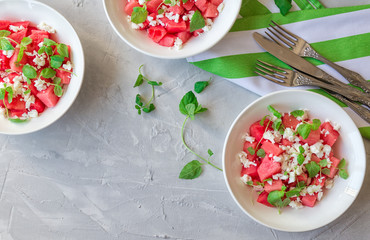 Salad with watermelon, feta cheese and mint