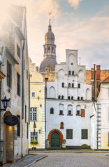 Obraz premium Oldest medieval buildings in Riga – the capital of Latvia and famous Baltic city 