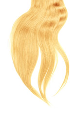 Blond hair isolated on white background. Long disheveled ponytail
